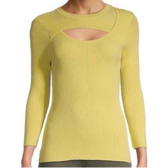Carmen Marc Valvo Ribbed Sweater Womens Size Large Keyhole Front Yellow - Picture 1 of 7